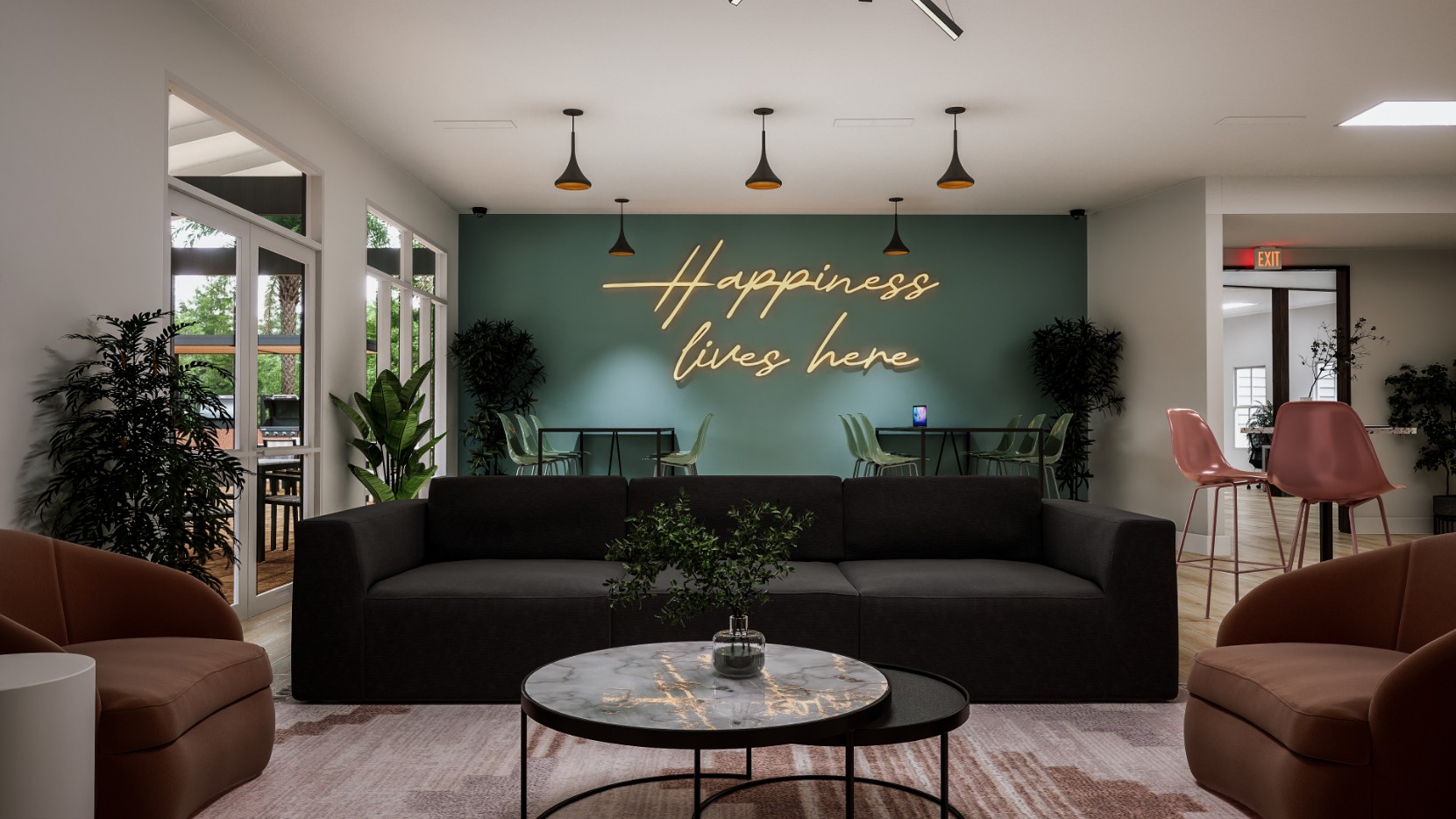 Sofa and seating in the resident lounge at The Asher